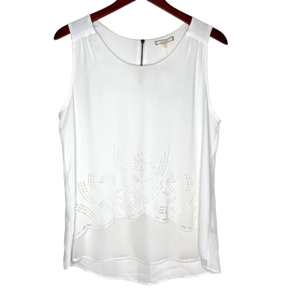 NWT Pleione Womens Sleeveless Laser Cutout Zip Back Tank Top White Size Medium